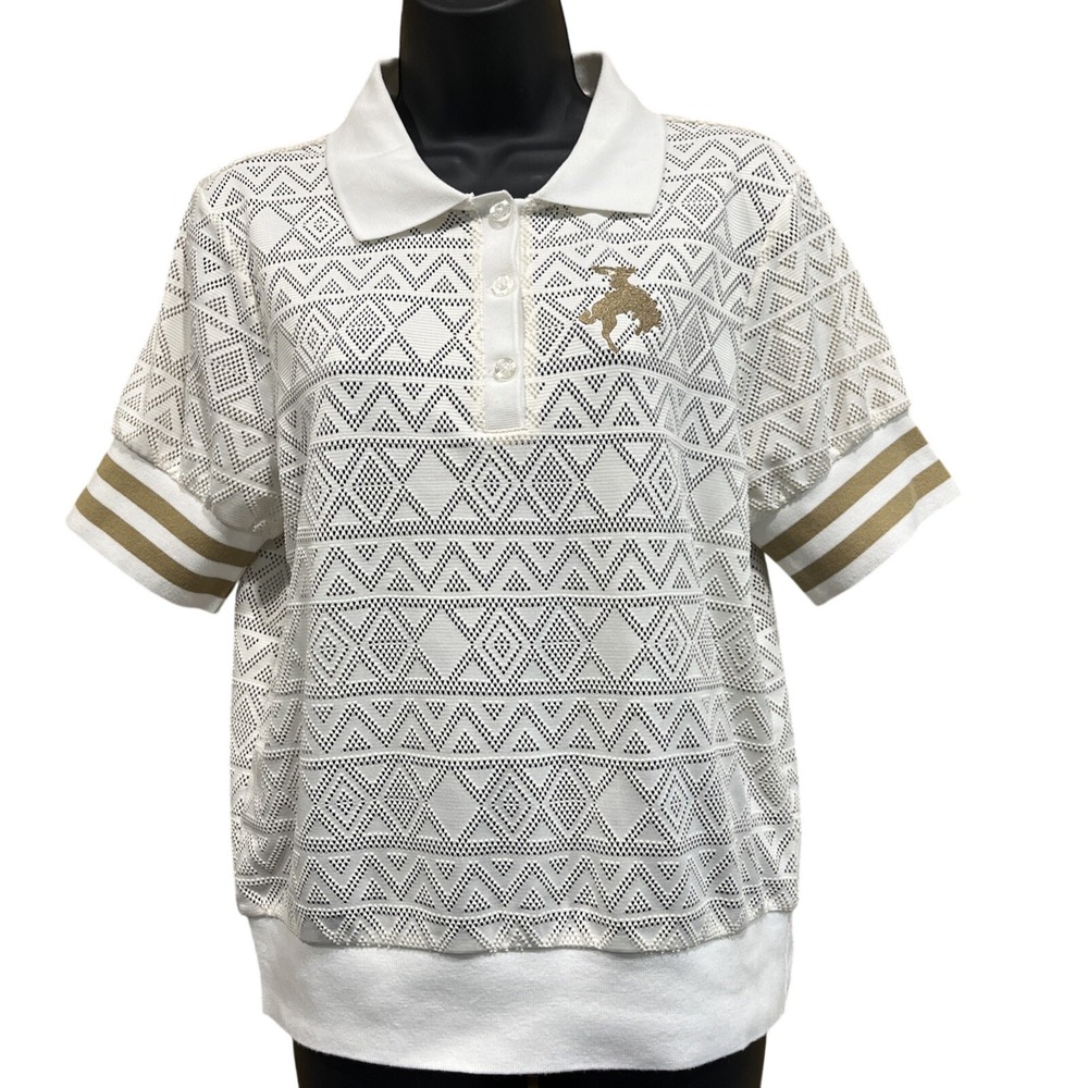 Cruel Polo Shirt Womens M White Lace Western Rodeo Cowgirl Sporty Country Club
